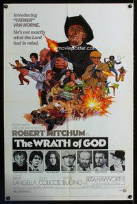 3g985 WRATH OF GOD style B 1sh '72 priest Robert Mitchum is not exactly what the Lord had in mind!