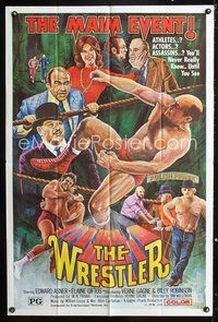 3g986 WRESTLER one-sheet movie poster '74 Ed Asner, really cool wrestling artwork, the Maim Event!