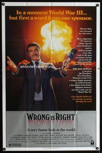 3g987 WRONG IS RIGHT one-sheet poster '82 TV reporter Sean Connery in front of nuclear explosion!