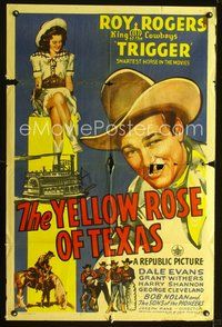 3g993 YELLOW ROSE OF TEXAS one-sheet '44 great image of Roy Rogers, pretty cowgirl Dale Evans!