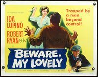 3h339 BEWARE MY LOVELY half-sheet movie poster '52 cool flm noir image of Ida Lupino w/scissors!