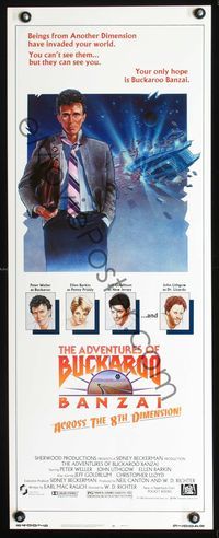 3j307 ADVENTURES OF BUCKAROO BANZAI insert movie poster '84 cool sci-fi art of Peter Weller & cast!