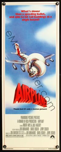 3j309 AIRPLANE insert movie poster '80 classic zany parody by Jim Abrahams and David & Jerry Zucker!