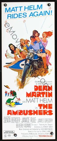 3j320 AMBUSHERS insert movie poster '67 Dean Martin as Matt Helm with sexy Slaygirls on motorcycle!