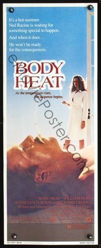 3j359 BODY HEAT insert poster '81 sexy smoking Kathleen Turner in robe & barechested William Hurt!