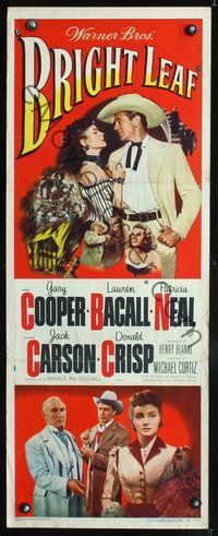 3j367 BRIGHT LEAF insert movie poster '50 great romantic art of Gary Cooper & sexy Lauren Bacall!