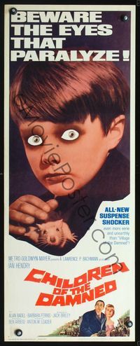 3j386 CHILDREN OF THE DAMNED insert movie poster '64 beware the creepy kid's eyes that paralyze!