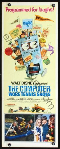 3j395 COMPUTER WORE TENNIS SHOES insert '69 Walt Disney, art of young Kurt Russell & wacky machine!