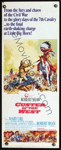 3j401 CUSTER OF THE WEST insert poster '68 Robert Shaw as the Civil War's famous General, cool art!