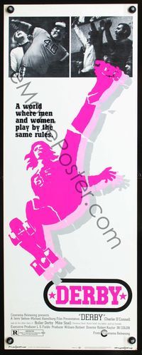 3j411 DERBY insert movie poster '71 wild roller derby image, cool art of rollerskater!