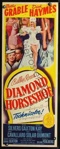 3j417 DIAMOND HORSESHOE insert poster '45 sexiest image of dancer Betty Grable in skimpy outfit!