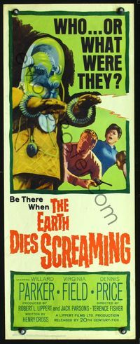 3j430 EARTH DIES SCREAMING insert '64 Terence Fisher sci-fi, wacky monster, who or what were they?