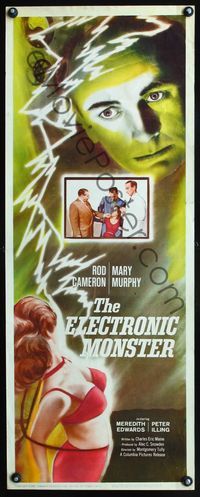 3j434 ELECTRONIC MONSTER insert poster '60 Rod Cameron, artwork of sexy girl shocked by electricity!
