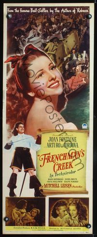 3j466 FRENCHMAN'S CREEK insert poster '44 pretty Joan Fontaine, swashbuckler Arturo de Cordova!