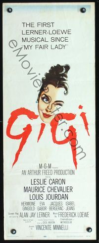 3j480 GIGI insert movie poster '58 cool artwork of Leslie Caron, Best Director & Picture winner!