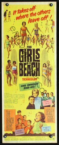 3j481 GIRLS ON THE BEACH insert poster '65 Beach Boys, Lesley Gore, LOTS of sexy babes in bikinis!