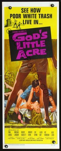 3j488 GOD'S LITTLE ACRE insert poster R67 best sexy art of couple in bed caught by half-naked woman!
