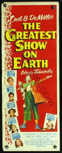3j493 GREATEST SHOW ON EARTH insert '52 Cecil B. DeMille circus classic, art of James Stewart!