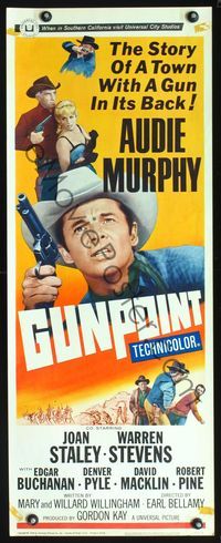 3j496 GUNPOINT insert movie poster '66 Audie Murphy in the story of a town with a gun in its back!