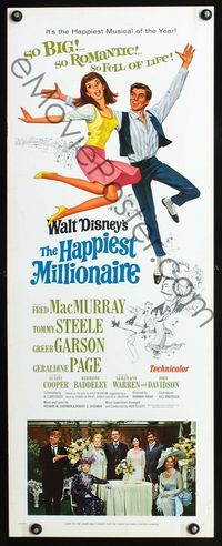 3j499 HAPPIEST MILLIONAIRE insert '68 Disney, art of Tommy Tommy Steele dancing + cast portrait!