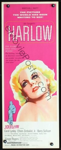 3j501 HARLOW insert movie poster '65 great artwork of Carol Lynley as The Blonde Bombshell!