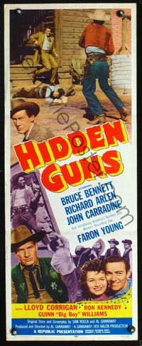 3j509 HIDDEN GUNS insert movie poster '56 Bruce Bennett, Richard Arlen, John Carradine, Faron Young