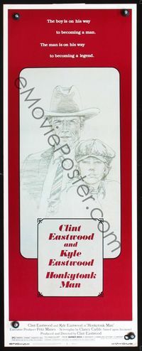 3j519 HONKYTONK MAN insert poster '82 cool art of Clint Eastwood & his son Kyle Eastwood by J. Isom!