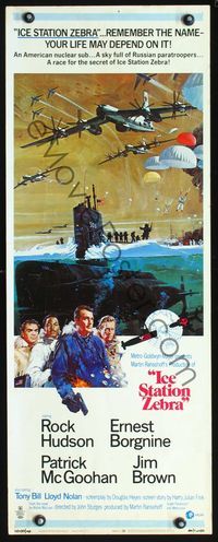 3j531 ICE STATION ZEBRA insert poster '69 Rock Hudson, Jim Brown, Ernest Borgnine, wonderful art!