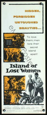 3j538 ISLAND OF LOST WOMEN insert poster '59 hidden, forbidden, untouched beauties in a raging hell!