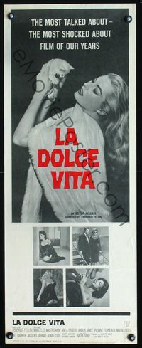 3j559 LA DOLCE VITA insert '61 Federico Fellini, Marcello Mastroianni, sexy Anita Ekberg w/kitten!
