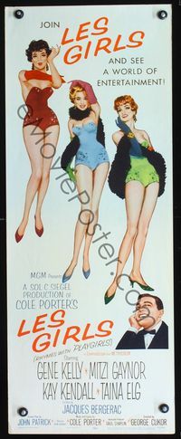 3j574 LES GIRLS insert '57 Cukor, Gene Kelly, art of sexy Mitzi Gaynor, Kay Kendall & Taina Elg!