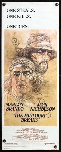 3j618 MISSOURI BREAKS insert movie poster '76 art of Marlon Brando & Jack Nicholson by Bob Peak!