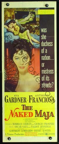 3j631 NAKED MAJA insert movie poster '59 art of sexy Ava Gardner & Tony Franciosa + title painting!