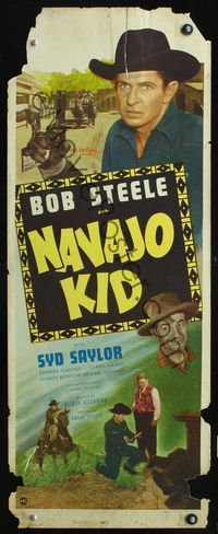 3j632 NAVAJO KID insert movie poster '45 cool image of cowboy Bob Steele with gun, Syd Saylor