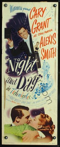 3j635 NIGHT & DAY insert movie poster '46 Cary Grant as Cole Porter loves sexy Alexis Smith!