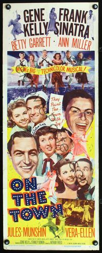 3j645 ON THE TOWN insert poster '49 Gene Kelly, Frank Sinatra, sexy Ann Miller, cool cast montage!