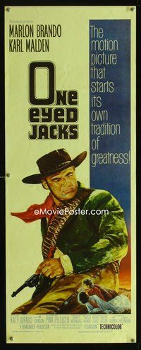 3j646 ONE EYED JACKS insert movie poster '61 great artwork of star & director Marlon Brando!