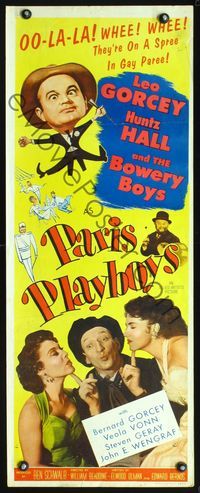 3j654 PARIS PLAYBOYS insert poster '54 great wacky image of Bowery Boys Leo Gorcey & Huntz Hall!