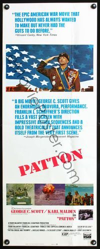 3j658 PATTON insert movie poster '70 General George C. Scott military World War II classic!