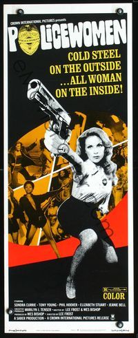 3j669 POLICEWOMEN insert poster '74 Sondra Currie is cold steel on the outside, all woman inside!