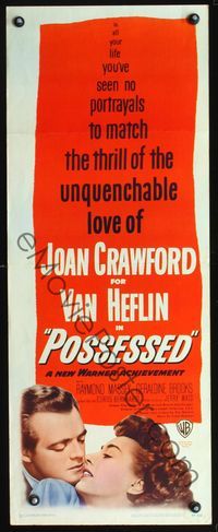 3j672 POSSESSED insert '47 Joan Crawford has done things she is ashamed of, but not kissing Van!
