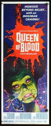 3j680 QUEEN OF BLOOD insert '66 Basil Rathbone, cool art of female monster & victims in her web!