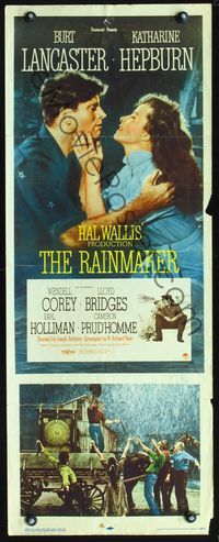 3j686 RAINMAKER insert poster '56 great romantic close up of Burt Lancaster & Katharine Hepburn!