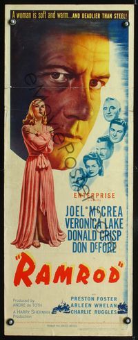 3j687 RAMROD insert movie poster '47 close up of Joel McCrea, sexy full-length Veronica Lake!