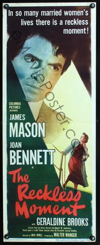 3j689 RECKLESS MOMENT insert '49 cool image of James Mason & Joan Bennett, directed by Max Ophuls!