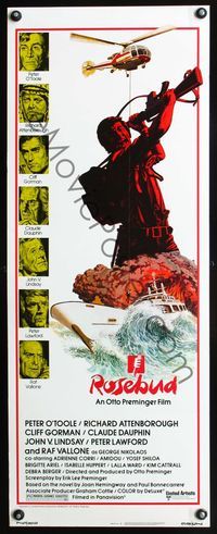 3j702 ROSEBUD insert movie poster '75 Otto Preminger, Peter O'Toole, Richard Attenborough, cool art!