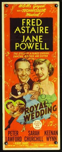 3j703 ROYAL WEDDING insert movie poster '51 great images of Fred Astaire & sexy Jane Powell dancing!