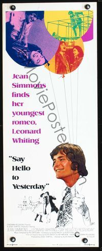 3j705 SAY HELLO TO YESTERDAY insert poster '71 Jean Simmons & her youngest Romeo, Leonard Whiting!