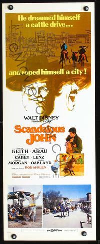 3j706 SCANDALOUS JOHN insert movie poster '71 Walt Disney, artwork of cowboy Brian Keith!
