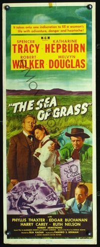 3j708 SEA OF GRASS insert poster '47 Spencer Tracy, Katharine Hepburn, Robert Walker, Melvyn Douglas